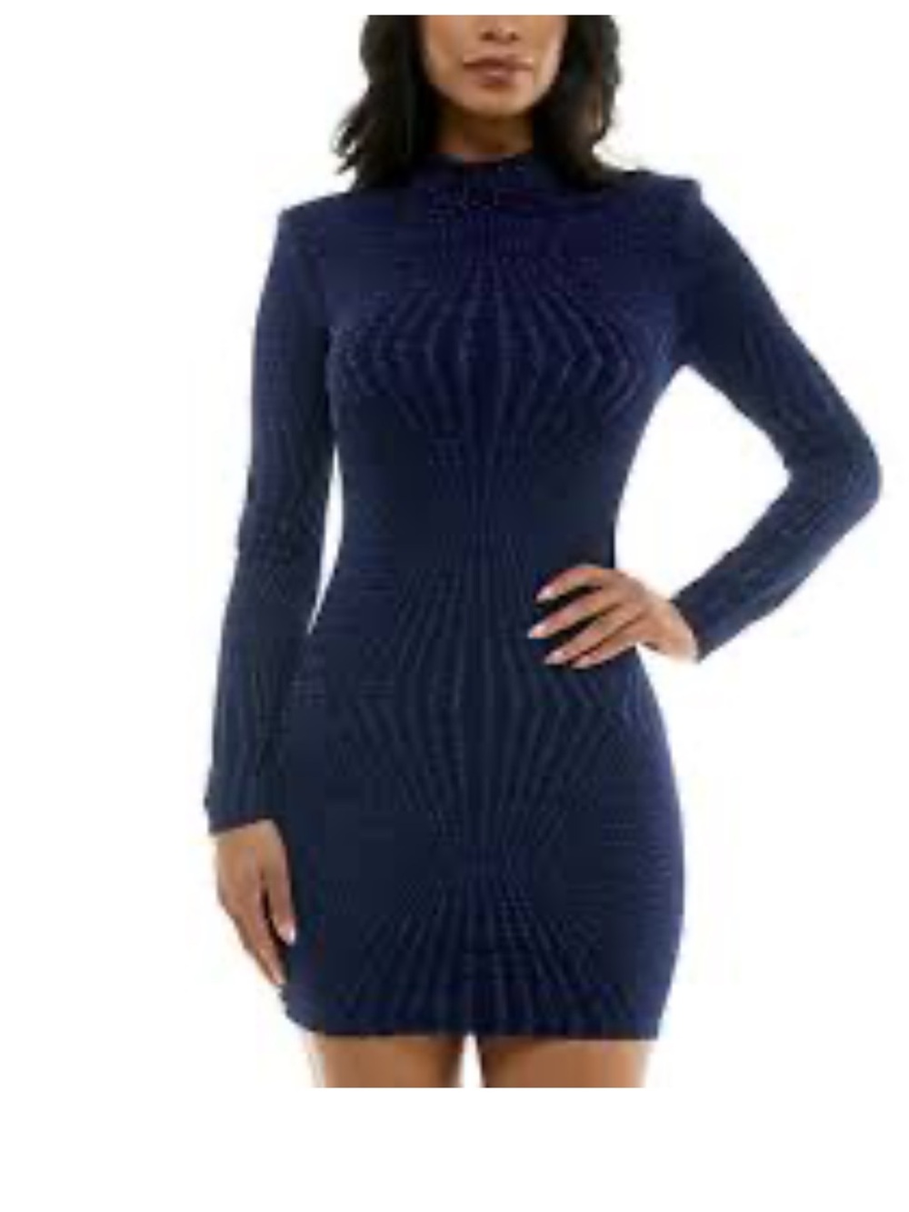 B Darlin Navy Ribbed Long-Sleeve Mini Dress